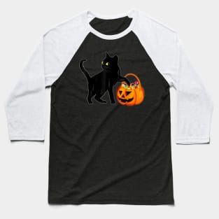 Black Cat Halloween Candy Pumpkin Bag Sweet Lollipop Funny Baseball T-Shirt